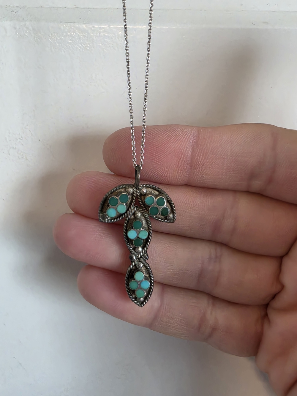 Turquoise Inlay Silver Pendant Necklace - Women Jewelry
